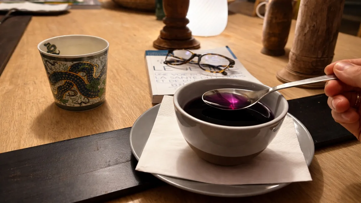 Bol de bouillon de légumes servi le soir pendant un séjour de jeûne Buchinger encadré